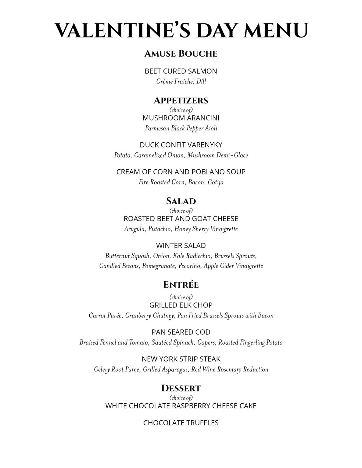 Meritage Restaurant Menu | Callaway Winery